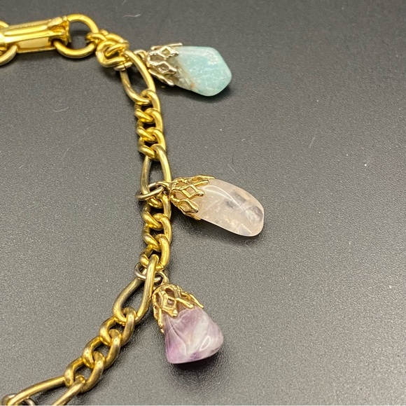 Gemstone Pebble Nugget Charm Bracelet Semi Precious Polished Stones - Picture 5 of 9